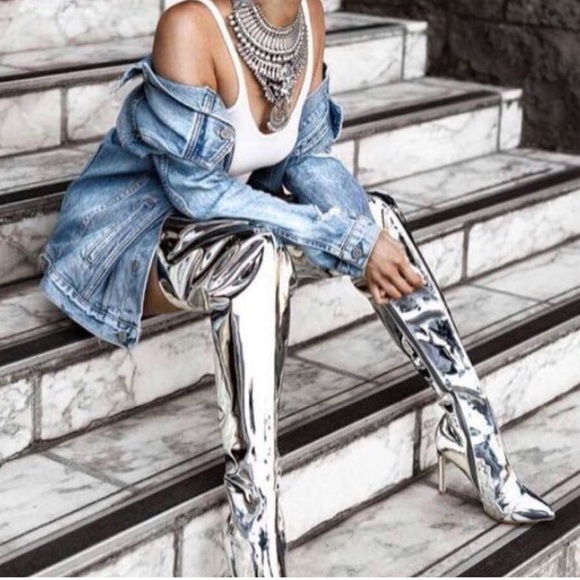 metallic thigh high boots